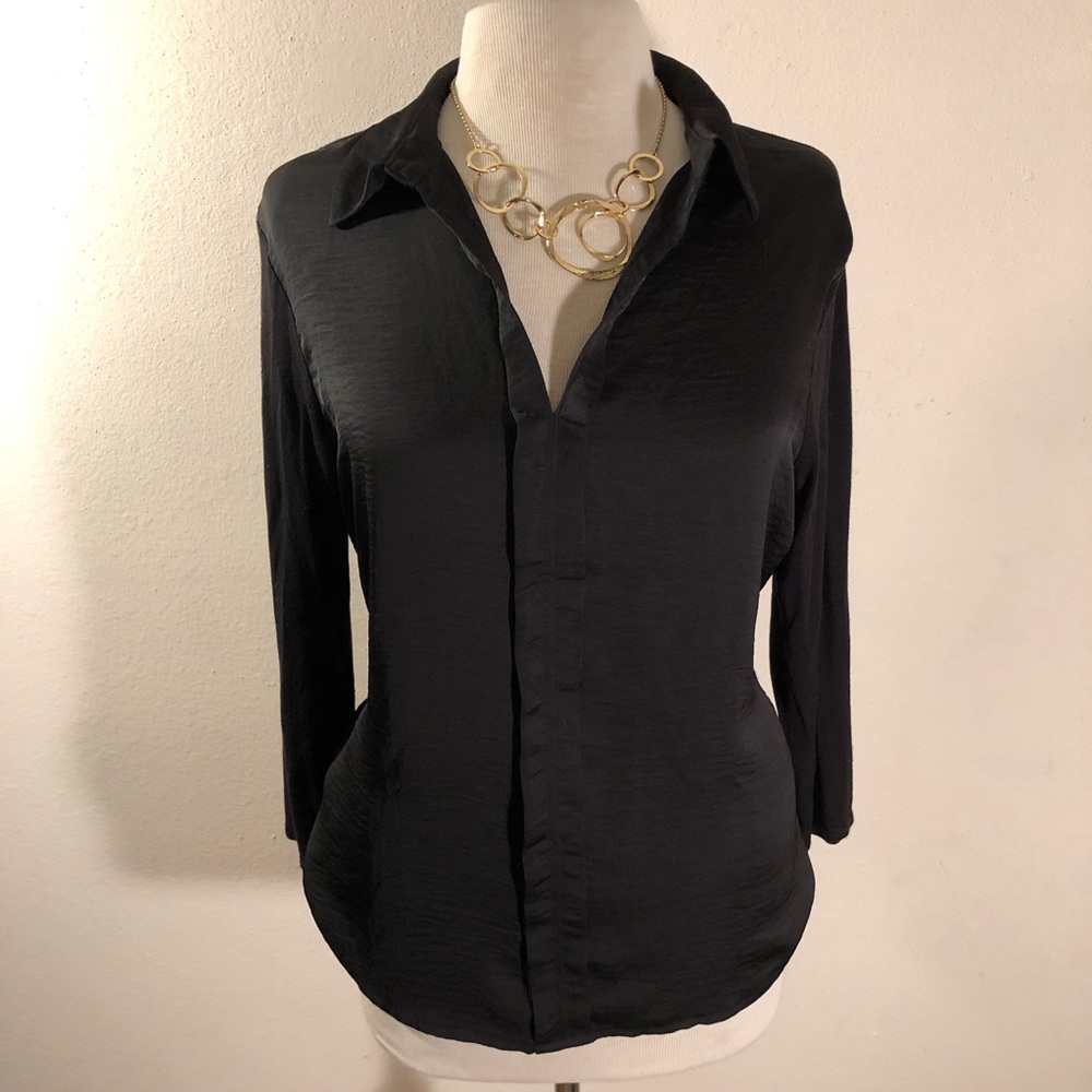 Daisy Fuentes long-sleeve shirt w collar L EUC